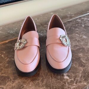 Elegant Pink Loafers with Crystal Embellishment